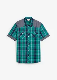 Camicia a maniche corte con inserto in denim, bonprix