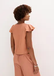 Blusa con effetto lucido e maniche a volant, bonprix