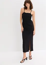 Abito midi in jersey robusto con inserto smock e spacco, bonprix