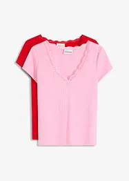 Maglia a costine con dettaglio in pizzo (pacco da 2), bonprix