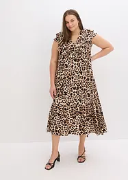 Abito midi con volant in crêpe operato, bonprix