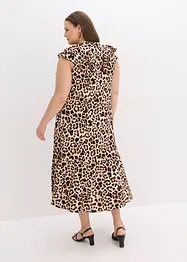 Abito midi con volant in crêpe operato, bonprix