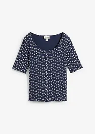 Maglia a coste a mezze maniche con stampa a fiori, bonprix