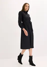 Abito midi di cotone con inserti di pizzo, bonprix