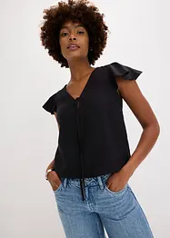 Blusa con effetto lucido e maniche a volant, bonprix