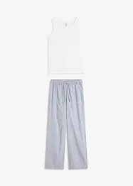 Pigiama con top a costine e pantaloni in tessuto, bonprix