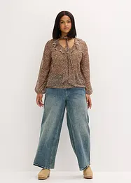 Blusa in mesh con volant e fiocco, bonprix