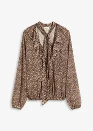 Blusa in mesh con volant e fiocco, bonprix