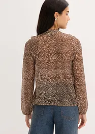 Blusa in mesh con volant e fiocco, bonprix
