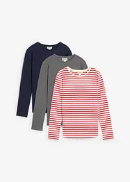 Maglia a maniche lunghe in puro cotone biologico (pacco da 3), bonprix