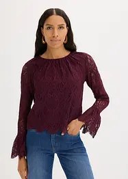Blusa in pizzo con volant, bonprix