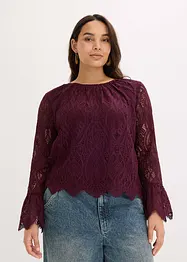 Blusa in pizzo con volant, bonprix