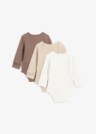 Body estensibile a manica lunga in puro cotone (pacco da 3), bonprix