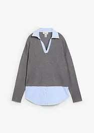 Maglione in filato fine con inserto di camicia, bonprix