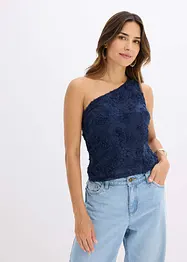 Top monospalla ricamato, bonprix