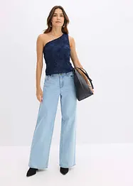 Top monospalla ricamato, bonprix