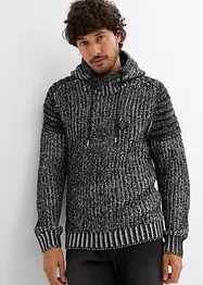 Maglione in filato grosso con cappuccio e dettagli stile biker, bonprix