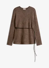 Maglia con percentuale di lana e cinturina in similpelle, bonprix