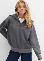 Felpa a collo ampio con zip in misto cotone morbido, bonprix