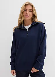 Felpa a collo ampio con zip in misto cotone morbido, bonprix