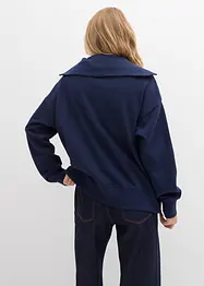 Felpa a collo ampio con zip in misto cotone morbido, bonprix