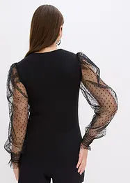Maglione in filato fine con maniche in mesh, bonprix