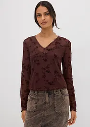 Maglia a maniche lunghe con motivo floccato, bonprix