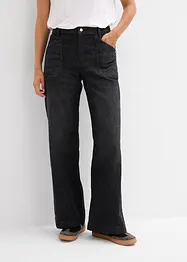 Jeans wide leg con tasche applicate, vita media, bonprix