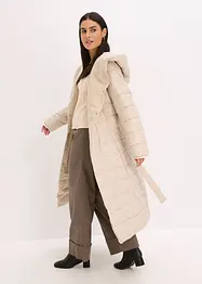 Cappotto trapuntato con inserto in simil lana e cintura da annodare, bonprix