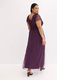 Abito lungo in tulle delicato con ricamo e perline, bonprix