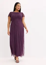 Abito lungo in tulle delicato con ricamo e perline, bonprix