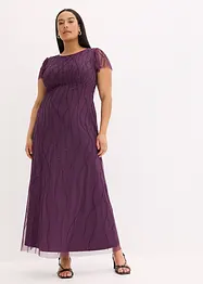 Abito lungo in tulle delicato con ricamo e perline, bonprix