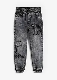 Jeans termici con elastico in vita e motivo con dinosauri, regular fit, bonprix