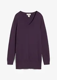 Maglione lungo basic in filato fine con scollo a V, bonprix