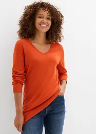 Maglione lungo basic in filato fine con scollo a V, bonprix