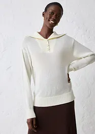 Maglione in lana merino a collo ampio con bottoni, bonprix