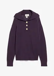 Maglione in lana merino a collo ampio con bottoni, bonprix