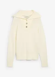 Maglione in lana merino a collo ampio con bottoni, bonprix
