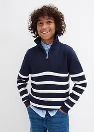 Maglione con mezza zip in filato fine di puro cotone, bonprix