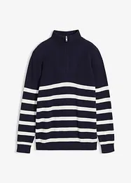 Maglione con mezza zip in filato fine di puro cotone, bonprix