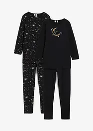 Maglia lunga e leggings con cotone biologico morbido e stampa glitterata (set 4 pezzi), bonprix