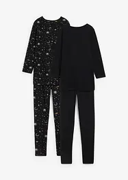 Maglia lunga e leggings con cotone biologico morbido e stampa glitterata (set 4 pezzi), bonprix