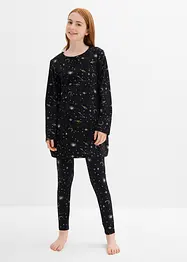 Maglia lunga e leggings con cotone biologico morbido e stampa glitterata (set 4 pezzi), bonprix