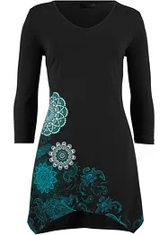 Maglia lunga con fondo asimmetrico, scollo a V e maniche a 3/4, bonprix