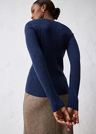 Maglione a costine in lana merino, bonprix