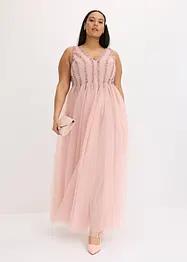 Abito lungo in fine tulle con ricami e paillettes, bonprix