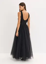 Abito lungo in fine tulle con ricami e paillettes, bonprix