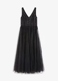 Abito lungo in fine tulle con ricami e paillettes, bonprix