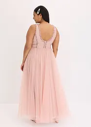 Abito lungo in fine tulle con ricami e paillettes, bonprix
