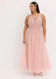 Abito lungo in fine tulle con ricami e paillettes, bonprix